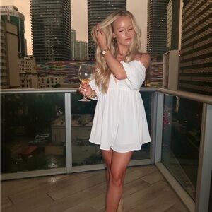 Elegant White Off-Shoulder Babydoll Romper